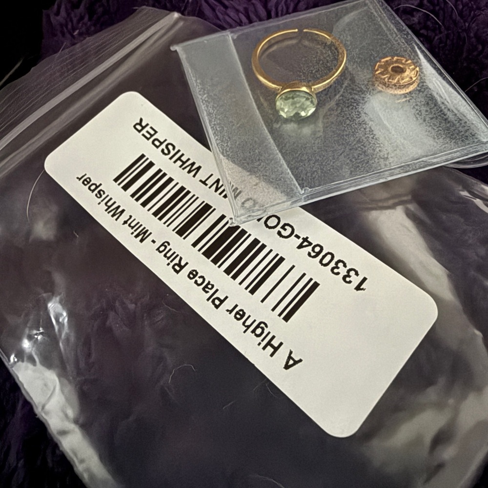 BAR By Alexa Rae Adjustable A higher place ring Gold with mint whisper crystal